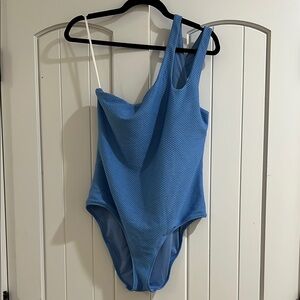 Aerie Blue Textured One Shoulder Swimwear